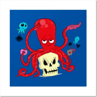 Cute giant octopus with skull Posters and Art